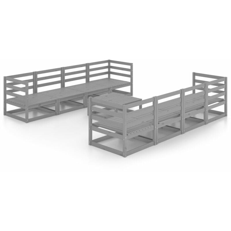 

vidaXL Muebles de jardín 9 piezas gris madera de pino maciza - Gris
