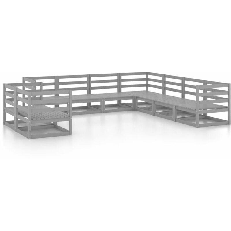 

vidaXL Muebles de jardín 9 piezas gris madera de pino maciza - Gris