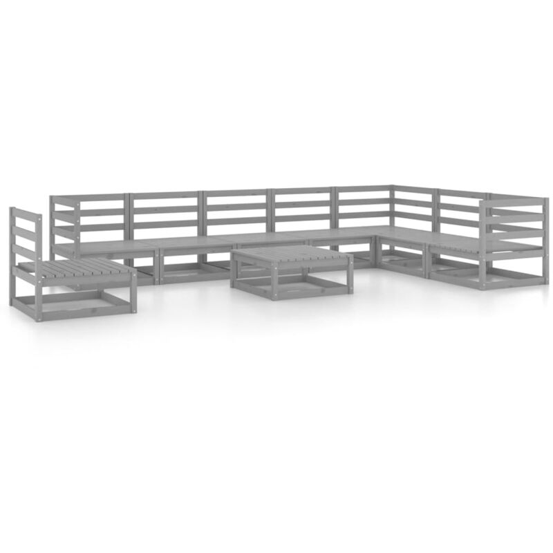 

vidaXL Muebles de jardín 9 piezas gris madera de pino maciza - Gris