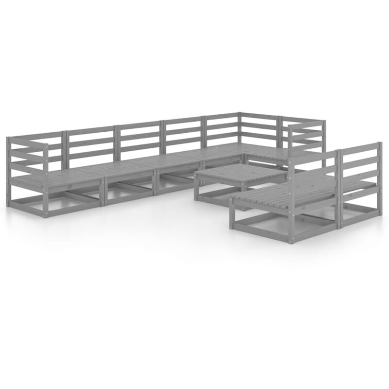 

vidaXL Muebles de jardín 9 piezas gris madera de pino maciza - Gris