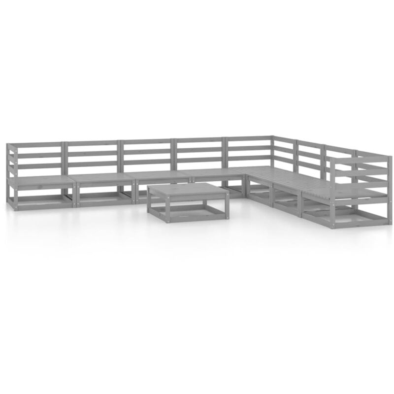 

Vidaxl - Muebles de jardín 9 piezas gris madera de pino maciza - Gris