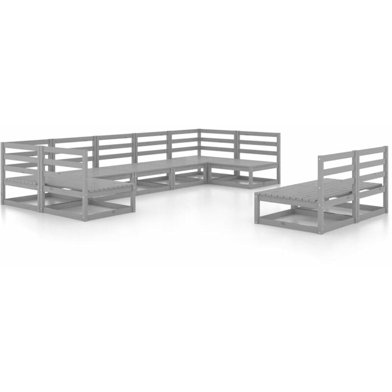 

vidaXL Muebles de jardín 9 piezas madera de pino maciza - Gris