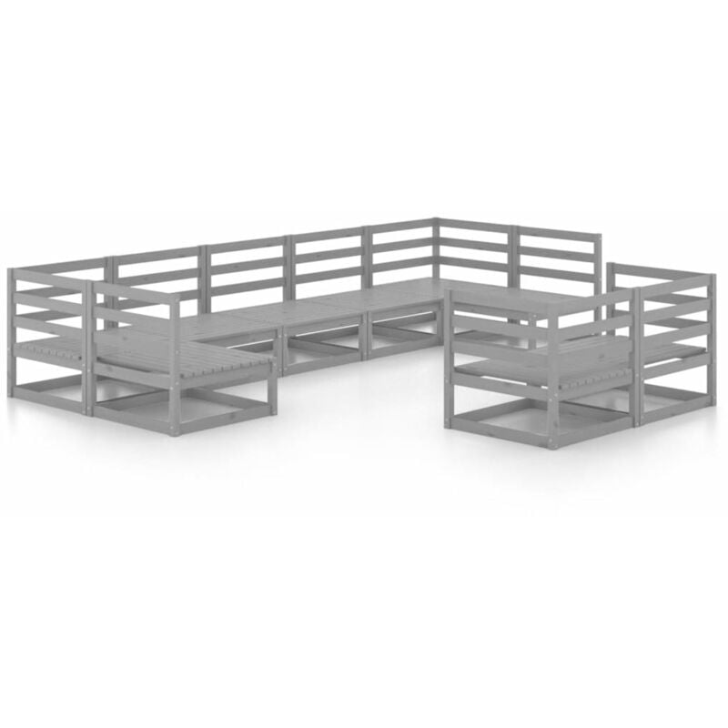 

vidaXL Muebles de jardín 9 piezas madera de pino maciza - Gris