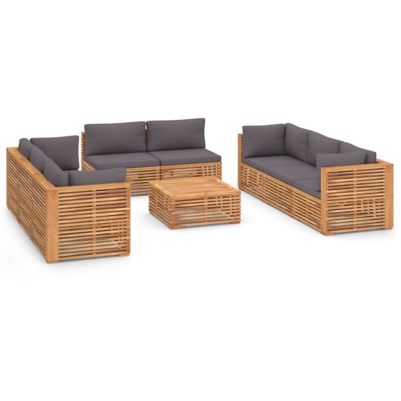 

Muebles de jardín 9 pzas cojines gris oscuro madera maciza teca - Marrón - Vidaxl