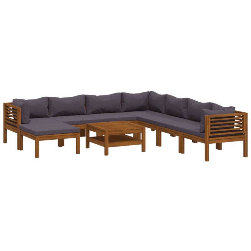 

Muebles de jardín 9 pzas cojines madera maciza de acacia - Marrón - Vidaxl