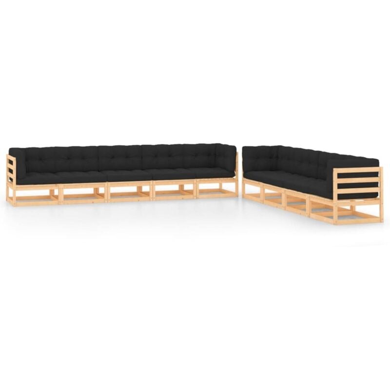 

Muebles de jardín 9 pzas con cojines antracita madera de pino - Marrón - Vidaxl
