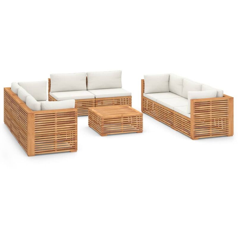 

Muebles de jardín 9 pzas con cojines crema madera maciza teca - Marrón - Vidaxl