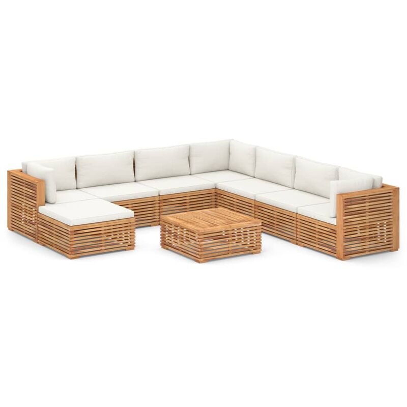 

Muebles de jardín 9 pzas con cojines crema madera maciza teca - Marrón - Vidaxl