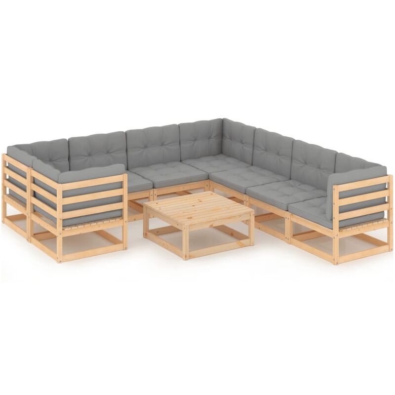 

Muebles de jardín 9 pzas con cojines de madera de pino maciza - Marrón - Vidaxl