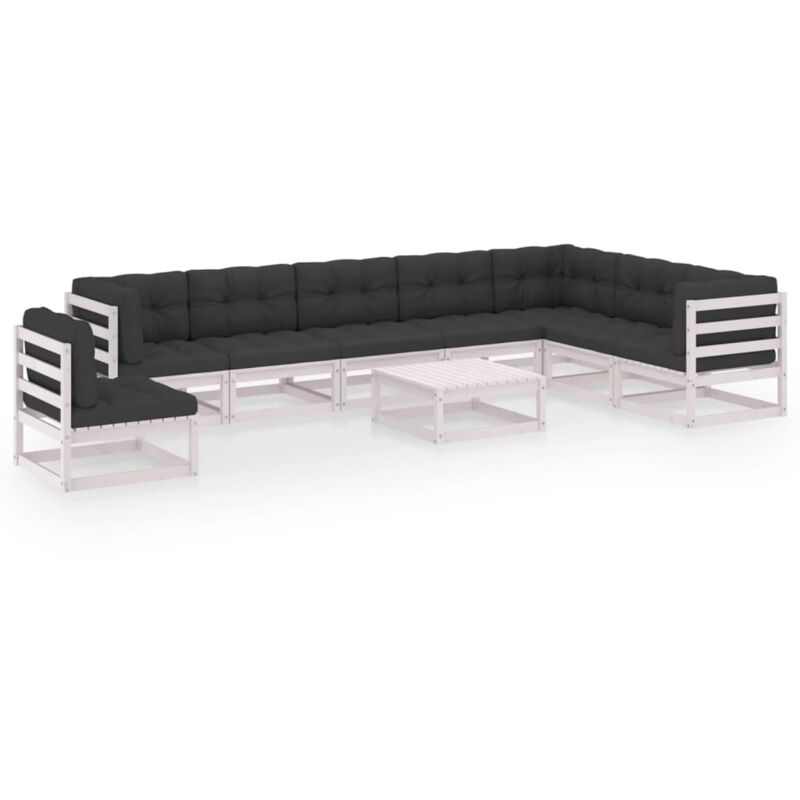 

Muebles de jardín 9 pzas y cojines blanco madera maciza pino - Blanco - Vidaxl