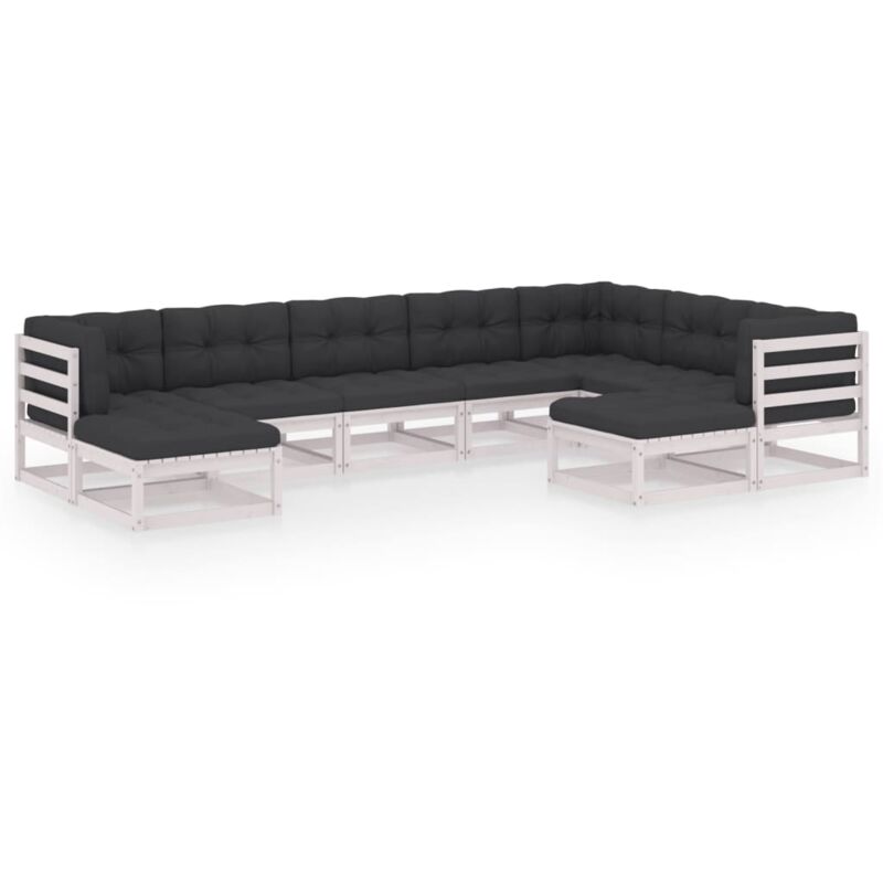 

Muebles de jardín 9 pzas y cojines blanco madera maciza pino - Blanco - Vidaxl