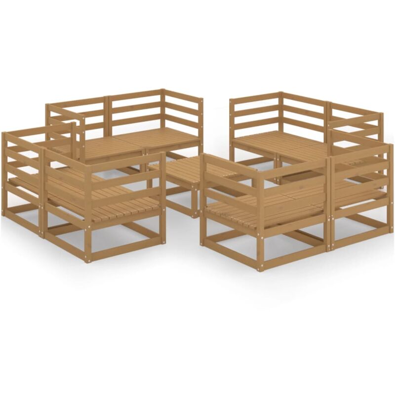 

Vidaxl - Muebles de jardín 9 pzas y cojines marrón miel madera pino - Marrón