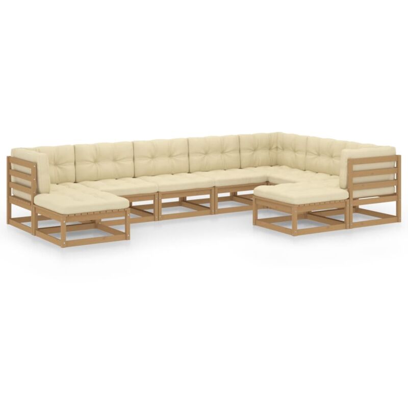 

vidaXL Muebles de jardín 9 pzas y cojines marrón miel madera pino - Marrón