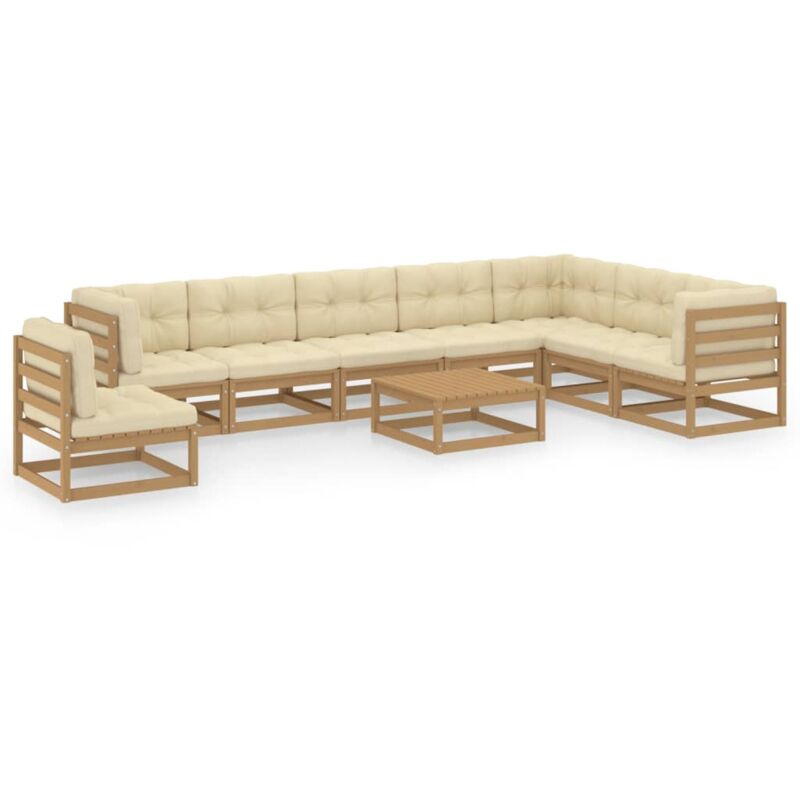 

Muebles de jardín 9 pzas y cojines marrón miel madera pino - Marrón - Vidaxl