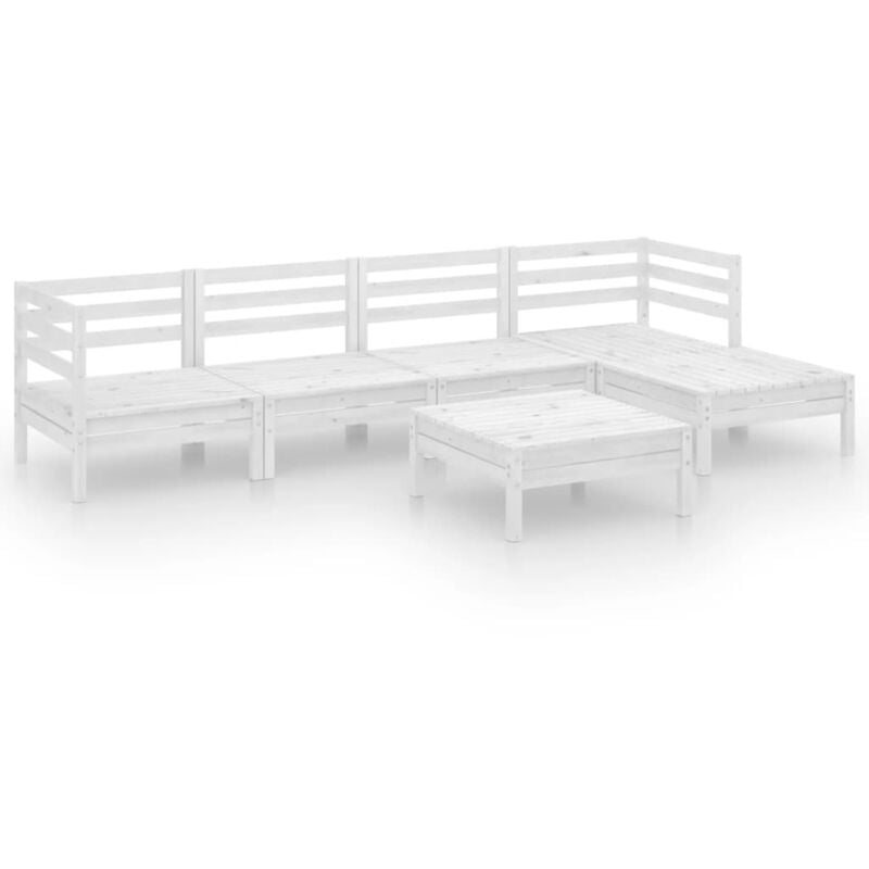

vidaXL Muebles de jardín con cojines 6 pzas madera pino maciza blanco - Blanco