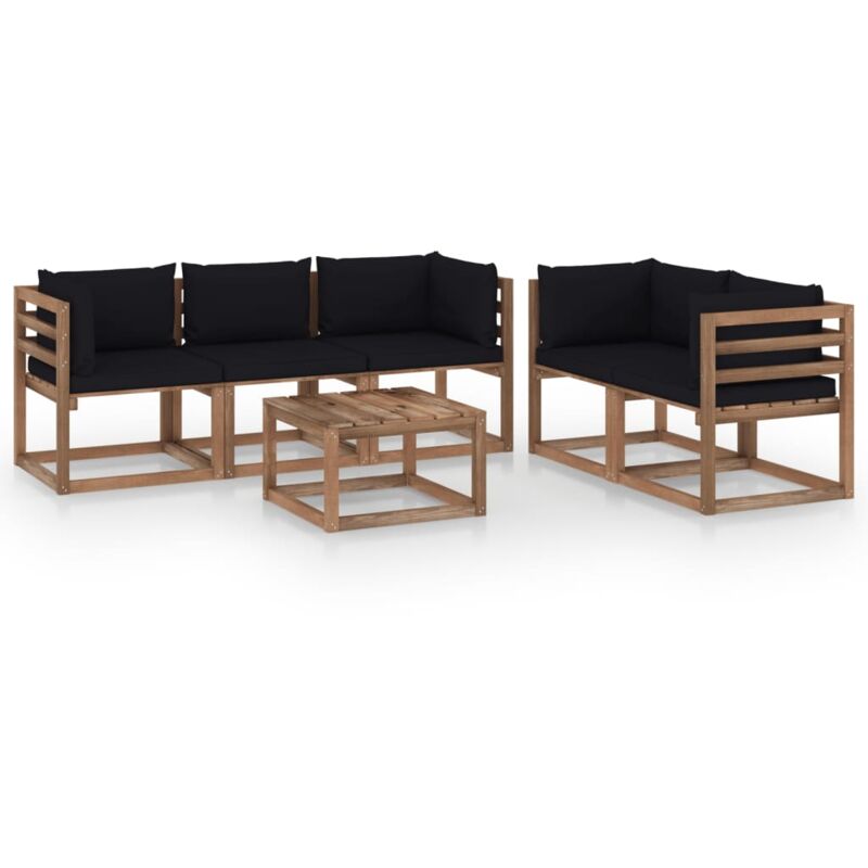 

vidaXL Muebles de jardín de 6 piezas con cojines negros - Marrón