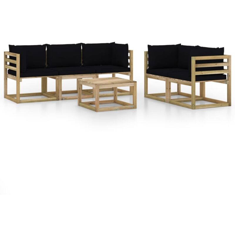 

vidaXL Muebles de jardín de 6 piezas con cojines negros - Marrón