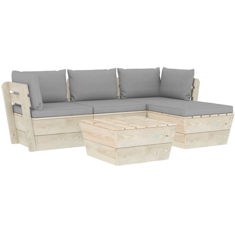 

vidaXL Muebles de jardín de palets 5 pzas y cojines madera de abeto - Gris
