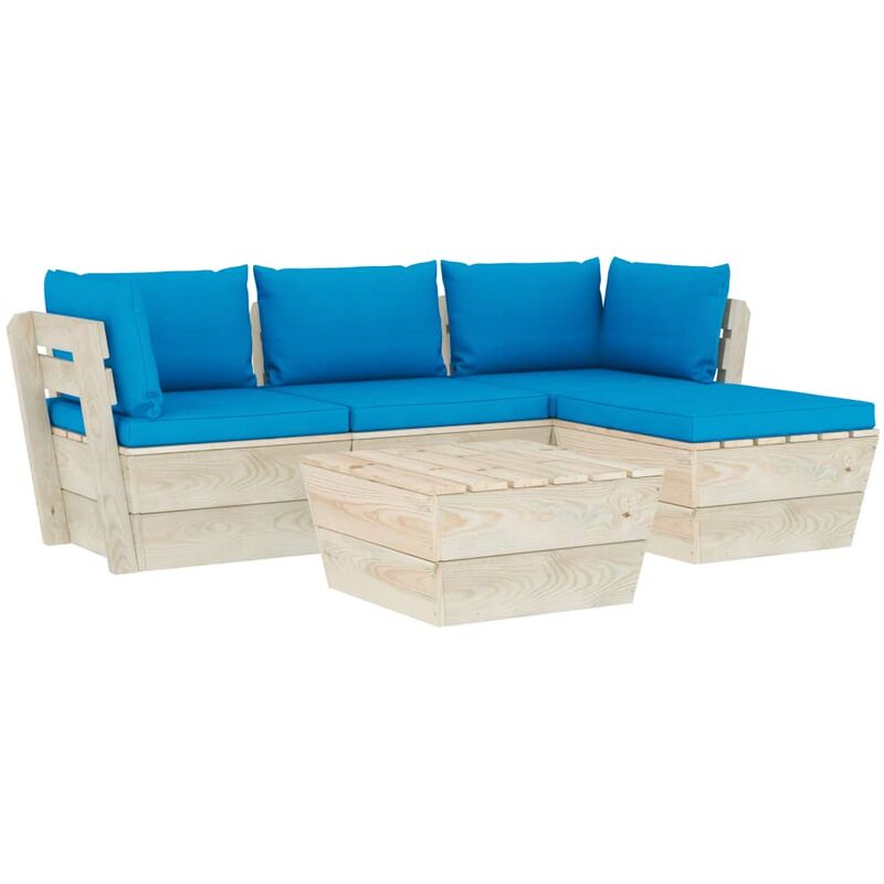 

vidaXL Muebles de jardín de palets 5 pzas y cojines madera de abeto - Azul