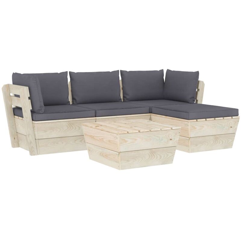 

vidaXL Muebles de jardín de palets 5 pzas y cojines madera de abeto - Antracita