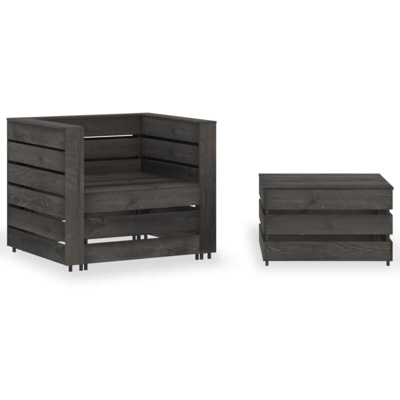

vidaXL Muebles de jardín palets 2 pzas madera de pino impregnada gris - Gris