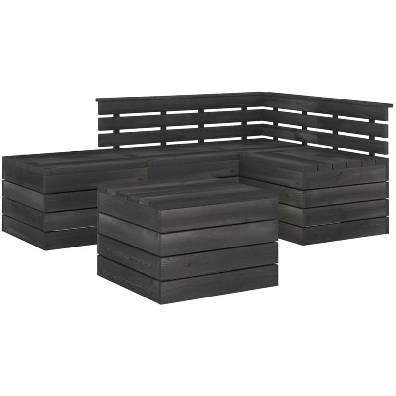 

vidaXL Muebles de jardín palets 5 pzas madera maciza pino gris oscuro - Gris