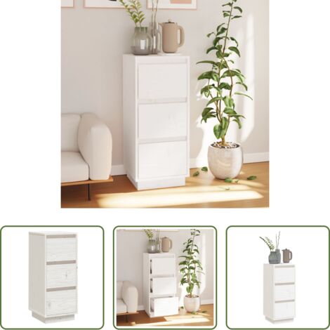 vidaXL Muebles de madera -  Aparador de madera maciza de pino blanco 32x34x75 cm