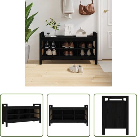 vidaXL Muebles de madera -  Banco de recibidor madera maciza de pino negro 110x40x60 cm