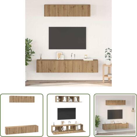 vidaXL Muebles de madera -  Conjunto de mueble de TV 4 pcs Roble artesanal