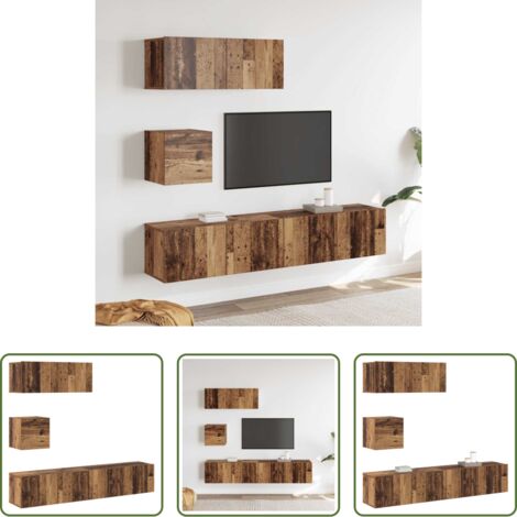 vidaXL Muebles de madera -  Conjunto de mueble de TV 4 piezas montado la pared madera vieja