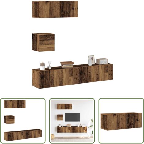 vidaXL Muebles de madera -  Conjunto de mueble de TV 4 piezas montado la pared madera vieja
