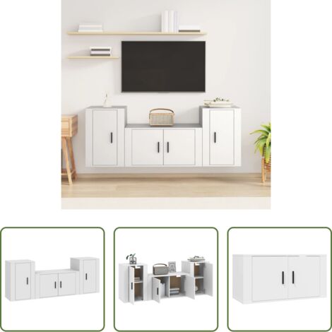 vidaXL Muebles de madera contrachapada -  Set de muebles de TV 3 piezas madera contrachapada blanco