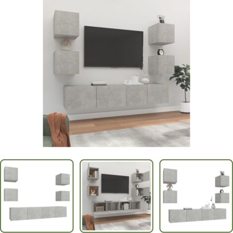 vidaXL Muebles de madera contrachapada -  Set de muebles de TV 6 pzas madera contrachapada gris hormigón
