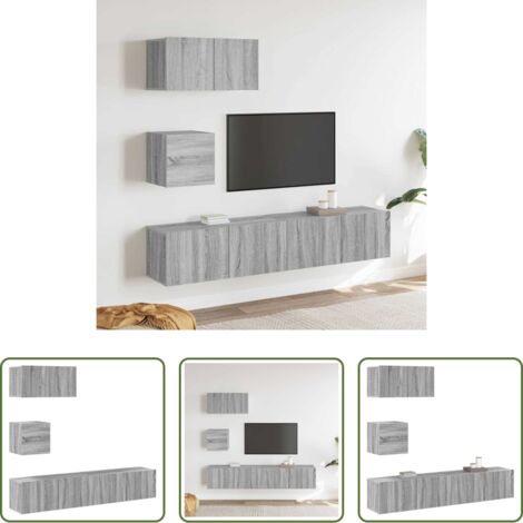 vidaXL Muebles de madera contrachapada -  Set de muebles para TV 4 pzas madera contrachapada gris Sonoma
