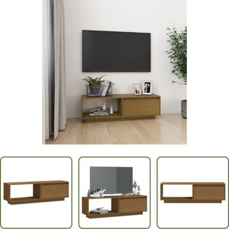 vidaXL Muebles de madera -  Mueble de TV de madera maciza pino marrón miel 110x30x33,5 cm