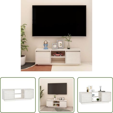 vidaXL Muebles de madera -  Mueble de TV madera maciza de pino blanco 110x30x40 cm