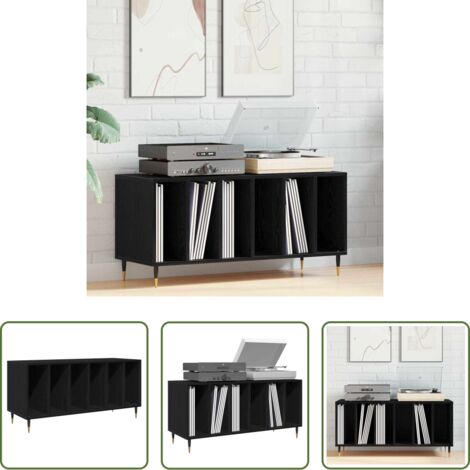 vidaXL Muebles de madera -  Mueble para discos de vinilo Roble Negro 100 x 38 x 48 cm