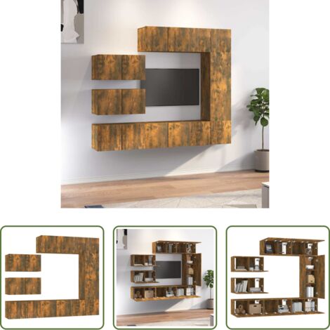 vidaXL Muebles de madera -  Set de muebles de TV 8 pzas madera contrachapada roble ahumado