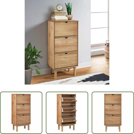 vidaXL Muebles de madera -  Zapatero con 3 cajones OTTA madera maciza de pino marrón