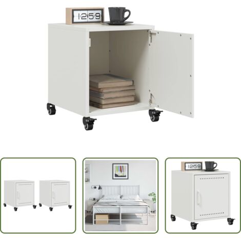 vidaXL Muebles de noche -  Mesitas de noche 2 unidades acero blanco 36x39x43,5 cm