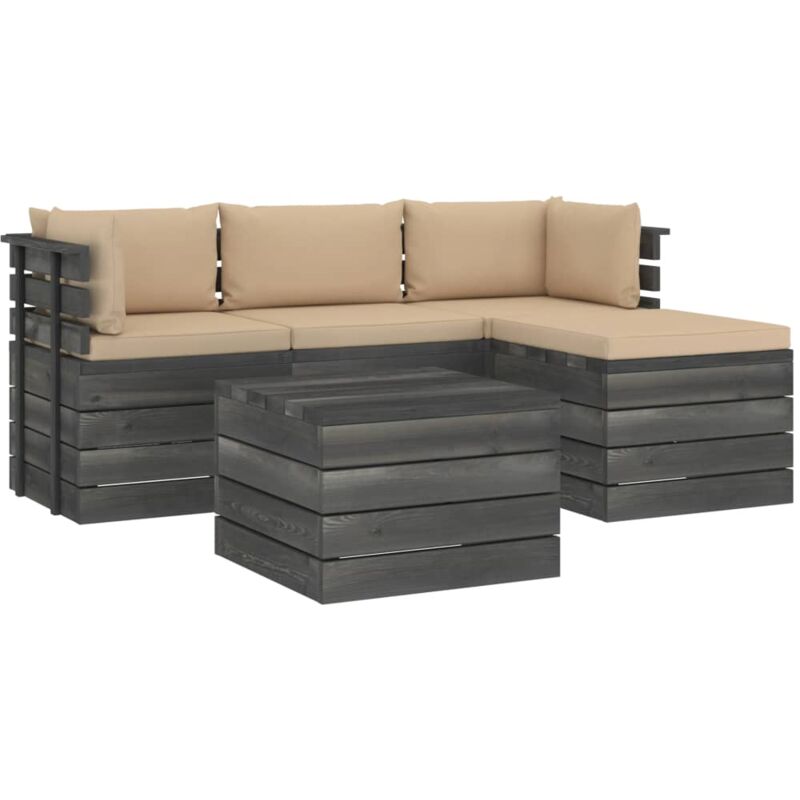 

Muebles de palés de jardín 5 piezas cojines madera maciza pino - Beige - Vidaxl
