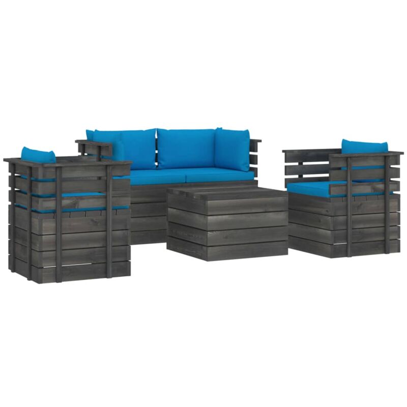 

vidaXL Muebles de palés de jardín 5 piezas cojines madera maciza pino - Azul