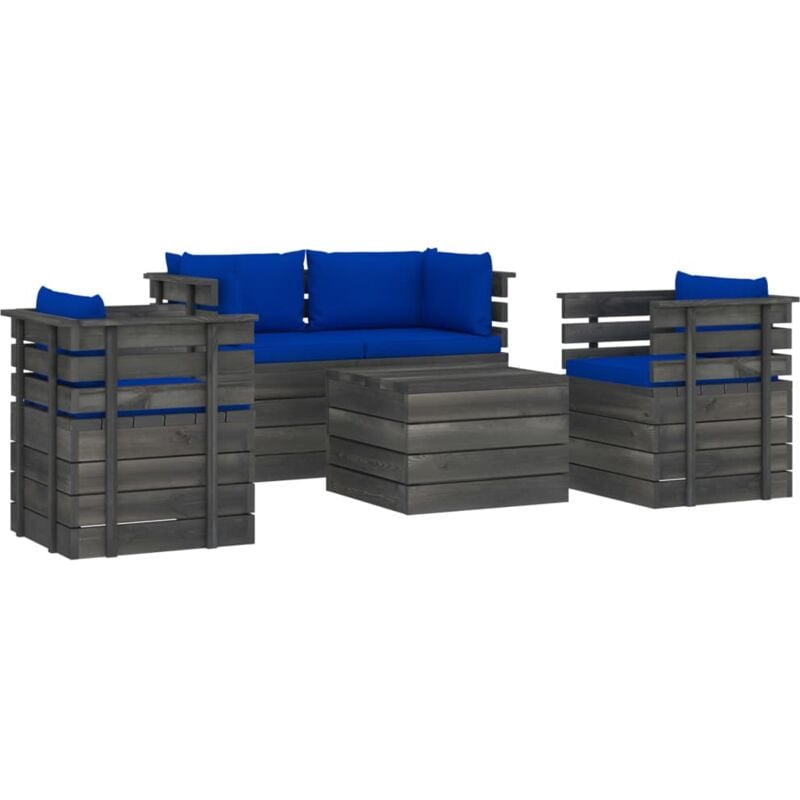 

vidaXL Muebles de palés de jardín 5 piezas cojines madera maciza pino - Azul