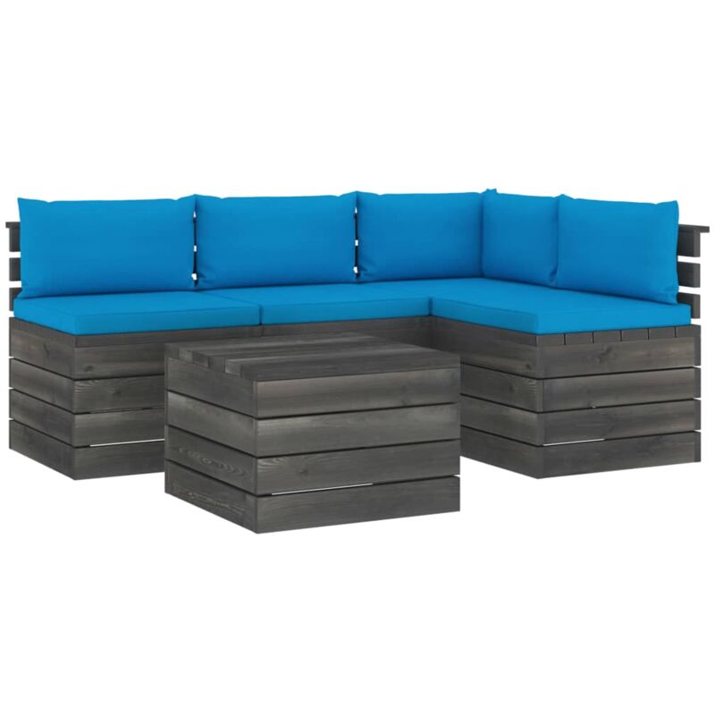 

vidaXL Muebles de palés de jardín 5 piezas cojines madera maciza pino - Azul