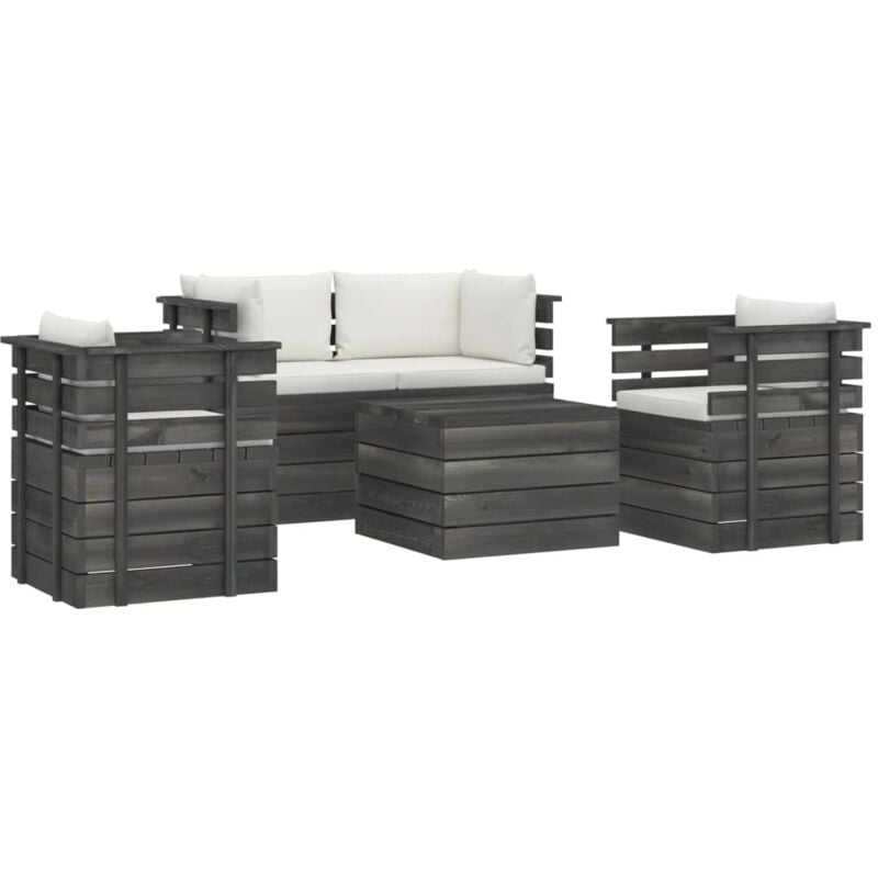 

vidaXL Muebles de palés de jardín 5 piezas cojines madera maciza pino - Crema