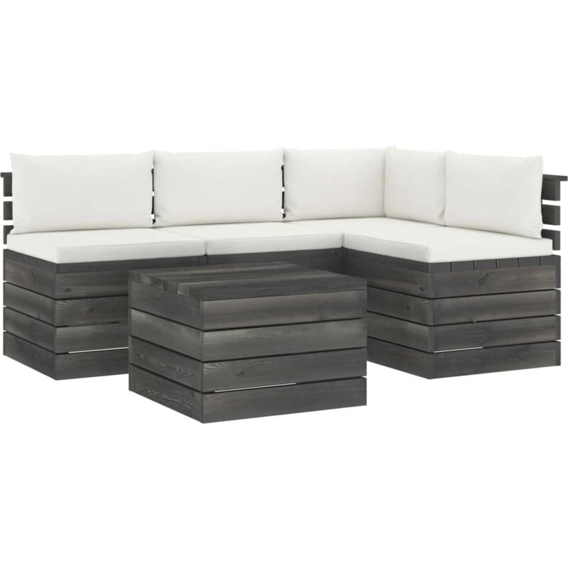 

vidaXL Muebles de palés de jardín 5 piezas cojines madera maciza pino - Crema