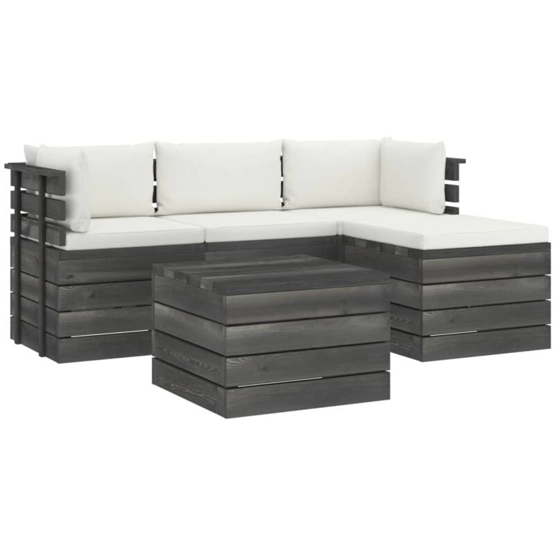 

vidaXL Muebles de palés de jardín 5 piezas cojines madera maciza pino - Crema