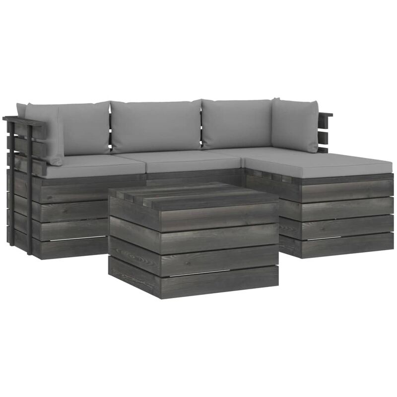 

vidaXL Muebles de palés de jardín 5 piezas cojines madera maciza pino - Gris