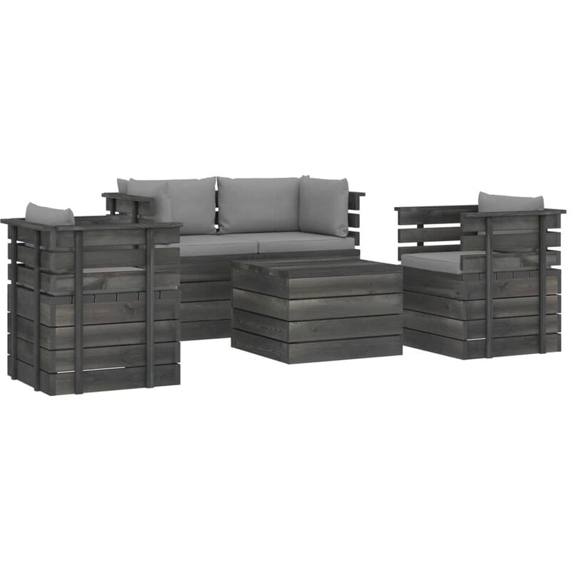 

vidaXL Muebles de palés de jardín 5 piezas cojines madera maciza pino - Gris