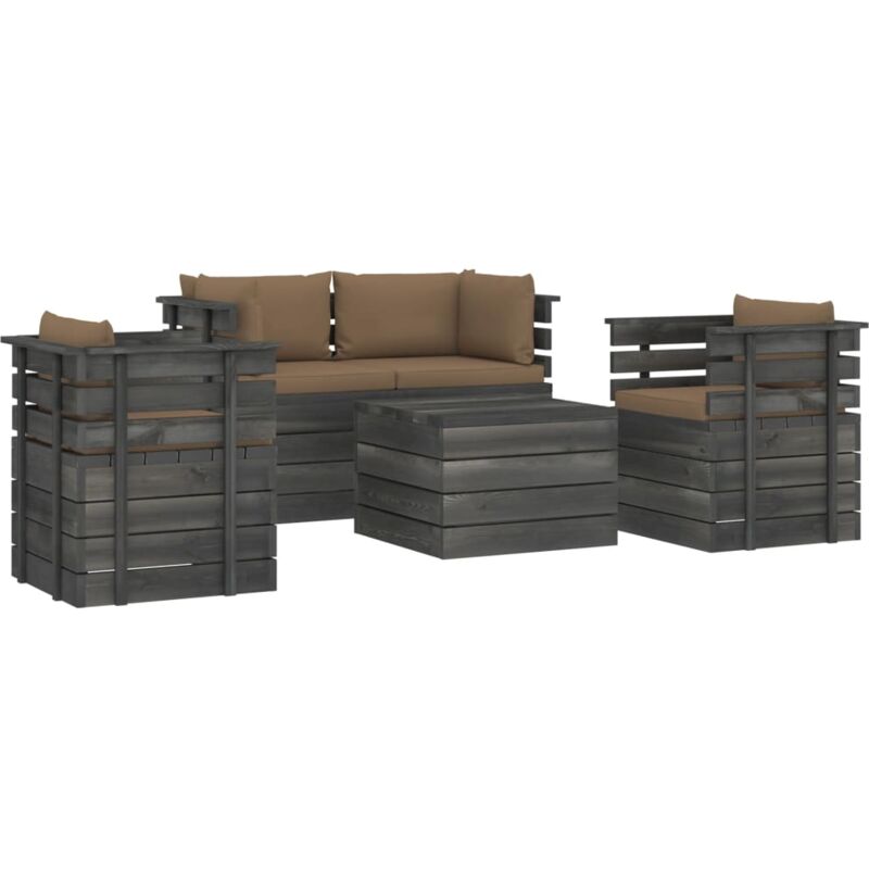 

vidaXL Muebles de palés de jardín 5 piezas cojines madera maciza pino - Gris Topo